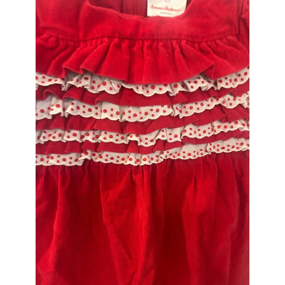 Hanna Andersson Corduroy Dress Red Ruffle Eyelet Polka Dot Holiday Party 110